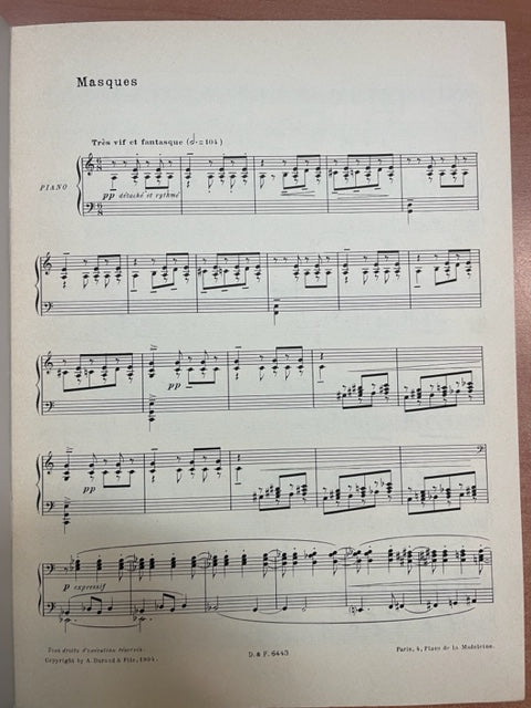 Claude Debussy Masques pour le piano- 3000 partitions, livres et vinyles d'occasion en vente sur notre site internet gastonmusicclub.fr Gaston Music Store