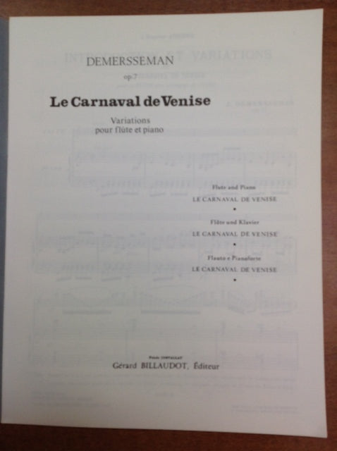 Jules Demersseman Introduction et variations sur Le Carnaval de Venise opus 7 pour flute et piano