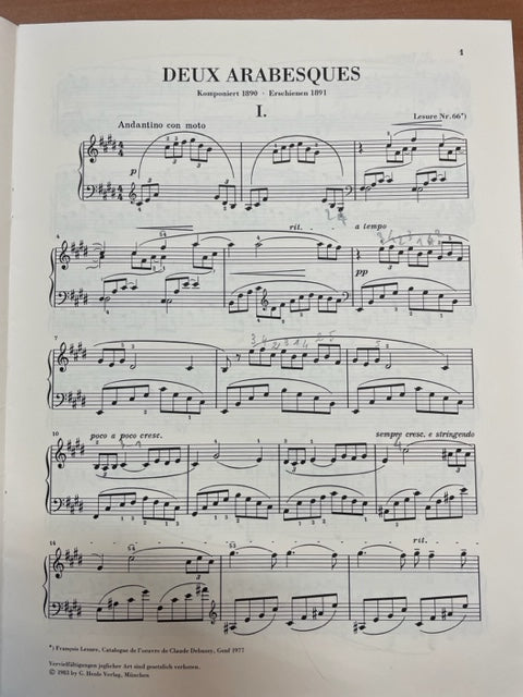 Claude Debussy 2 Arabesques pour piano- 3000 partitions, livres et vinyles d'occasion en vente sur notre site internet gastonmusicclub.fr Gaston Music Store
