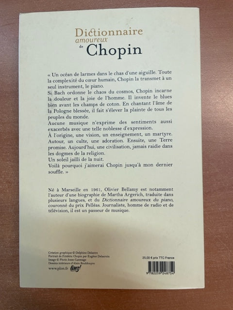 Dictionnaire amoureux de Chopin livre d'Olivier Bellamy