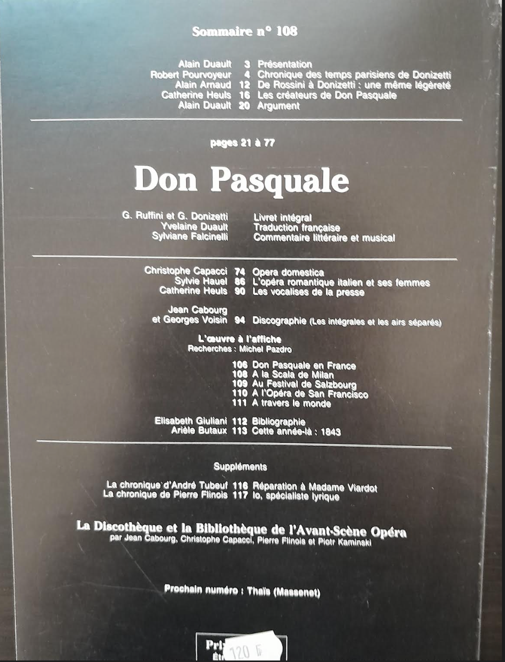 Donizetti Don Pasquale - Revue Avant-scène opéra n°108-3000 partitions, livres et vinyles d'occasion en vente sur notre site internet gastonmusicclub.fr Gaston Music Store