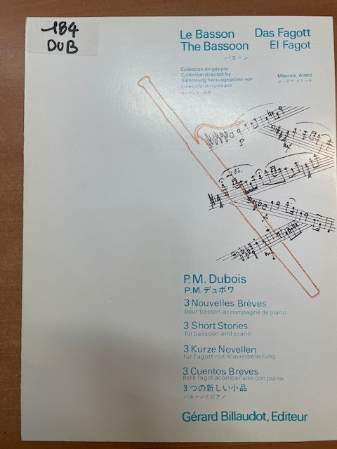 Pierre Dubois 3 nouvelles brèves pour basson et piano-3000 partitions, livres et vinyles d'occasion en vente sur notre site internet gastonmusicclub.fr Gaston Music Store