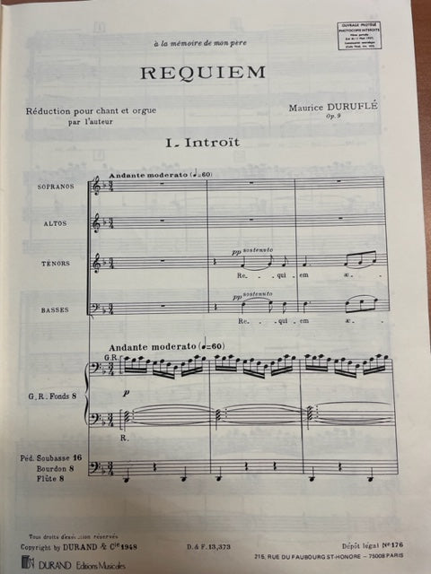 Maurice Duruflé Requiem Requiem - réduction pour chant et orgue