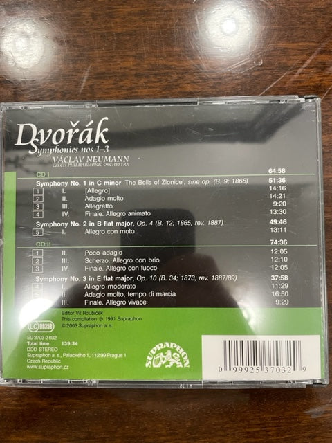 CD Anton Dvorak Symphonies 1, 2 & 3 (coffret 2 CD) Vaclav Neumann, direction- 3000 partitions, livres et vinyles d'occasion en vente sur notre site internet gastonmusicclub.fr Gaston Music Store