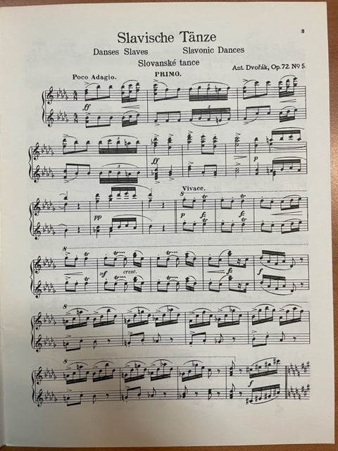 Anton Dvorak Slavonic dances volume 2 (n°5-8) opus 72 partition piano à 4 mains