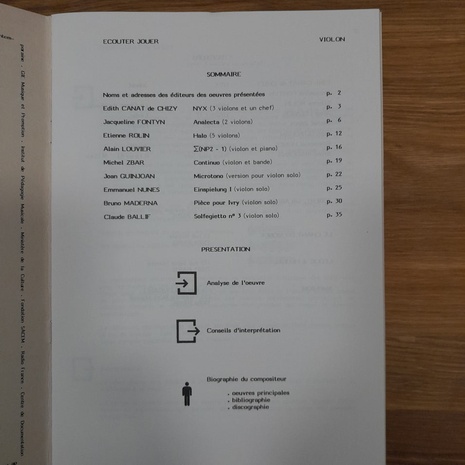 Ecouter jouer: violon. Oeuvres contemporaines partition