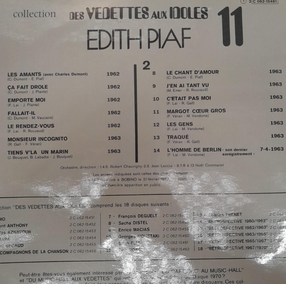 Vinyle Edith Piaf les amants