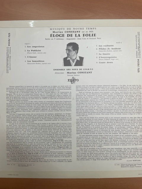 Vinyle Marius Constant Eloge de la Folie, ballet sur un argument de Jean Cau & Roland Petit