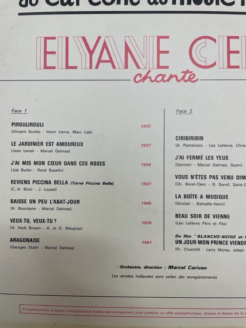 Vinyle Elyane Celis chante- 3000 partitions, livres et vinyles d'occasion en vente sur notre site internet gastonmusicclub.fr Gaston Music Store