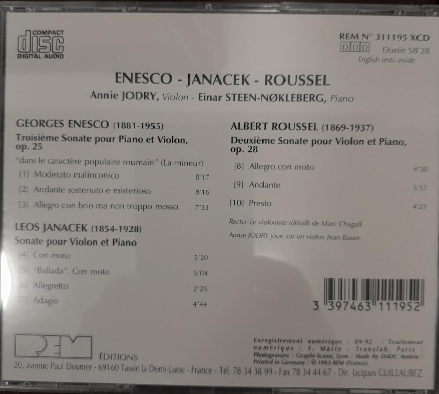 CD Enesco, Janacek et Roussel- 3000 partitions, livres et vinyles d'occasion en vente sur notre site internet gastonmusicclub.fr Gaston Music Store