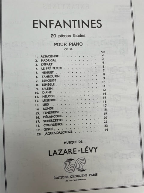 Lazare Lévy Enfantines 20 pièces faciles pour piano