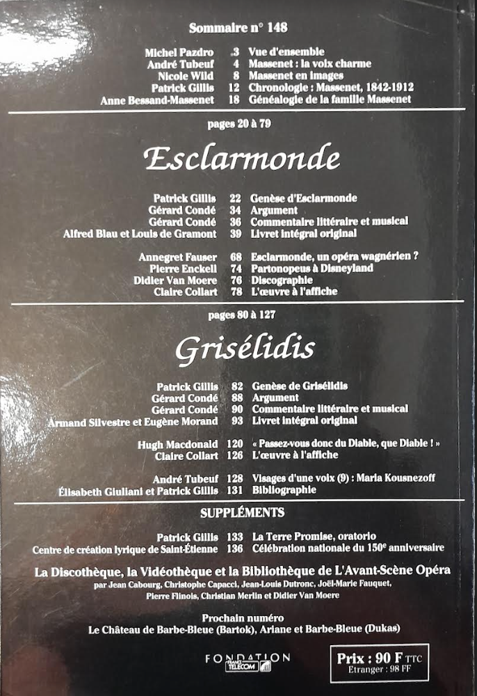 Massenet Esclarmonde / Grisélidis. Revue "Avant-scène" opéra n° 148-3000 partitions, livres et vinyles d'occasion en vente sur notre site internet gastonmusicclub.fr Gaston Music Store