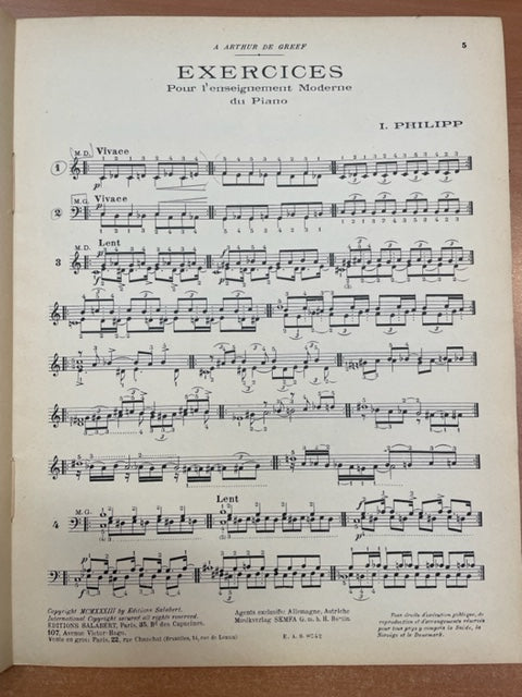 Isidore Philipp Exercices pour l'enseignement moderne du piano