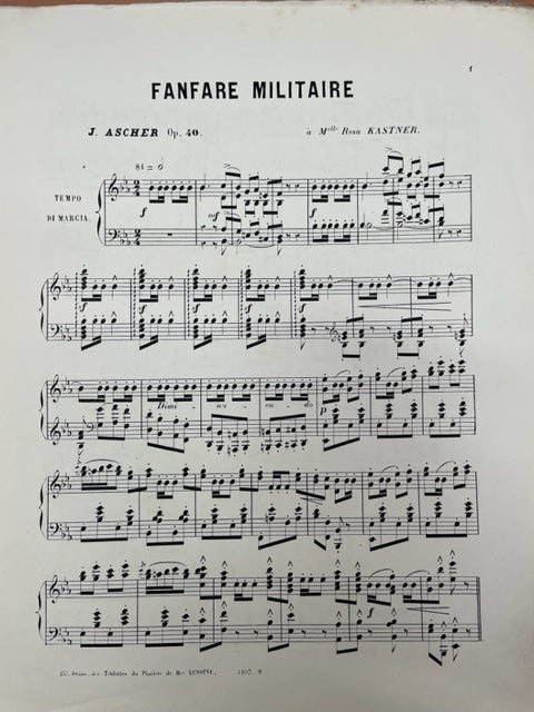 J.Ascher Fanfare militaire pour piano opus 40 en forme de marche- 3000 partitions, livres et vinyles d'occasion en vente sur notre site internet gastonmusicclub.fr Gaston Music Store