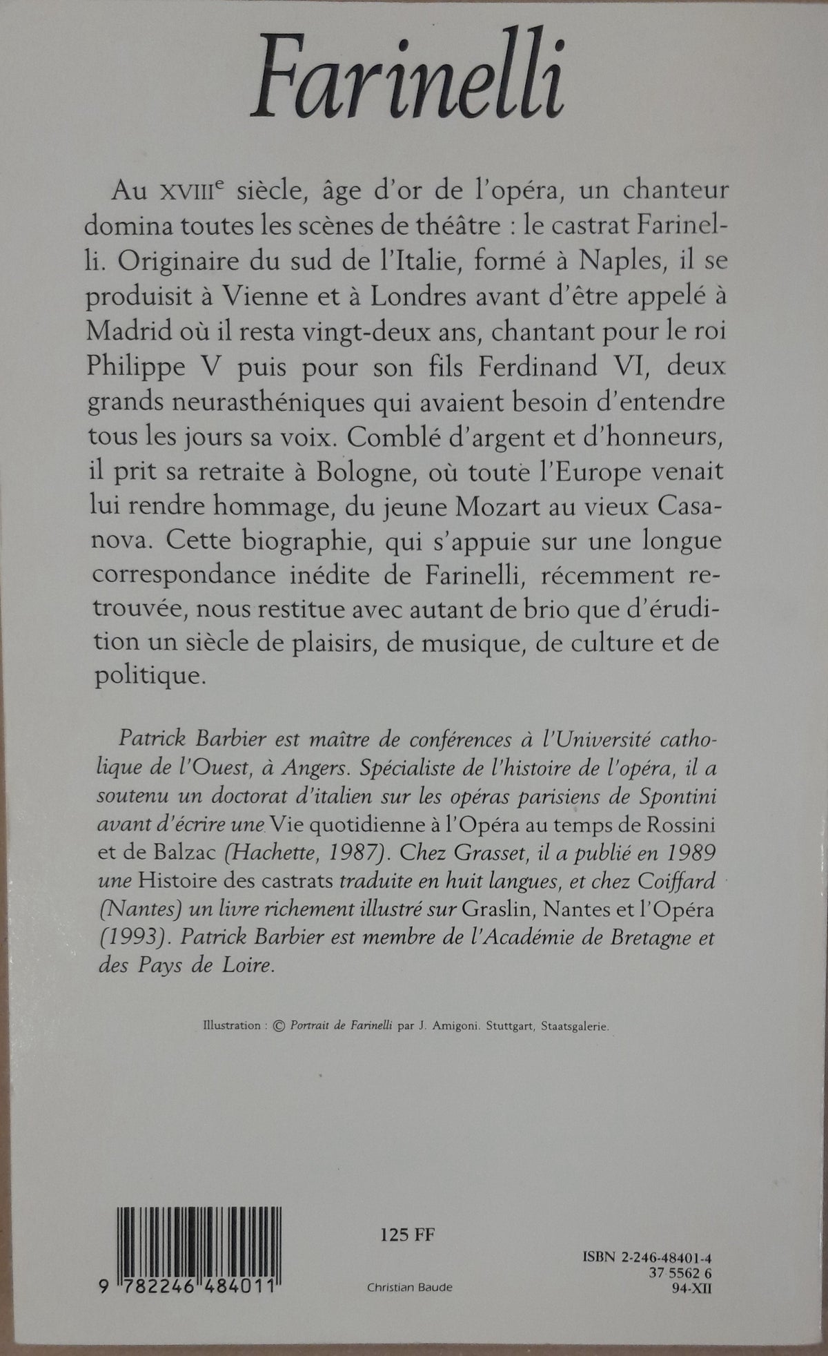 Farinelli, le castrat des Lumières Livre de Barbier Patrick