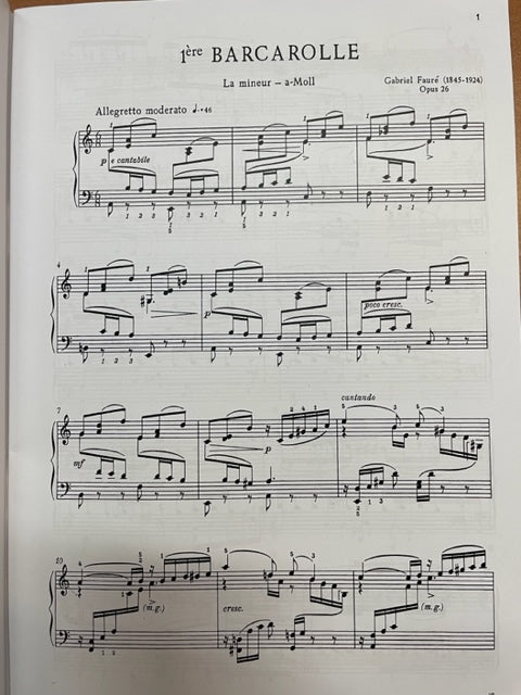 Gabriel Fauré 13 barcarolles pour piano solo - 3000 partitions, livres et vinyles d'occasion en vente sur notre site internet gastonmusicclub.fr Gaston Music Store