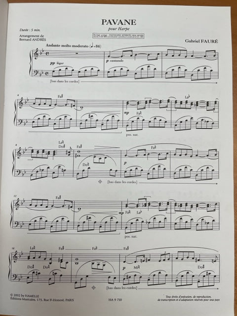 Gabriel Fauré Pavane partition pour harpe-3000 partitions, livres et vinyles d'occasion en vente sur notre site internet gastonmusicclub.fr Gaston Music Store