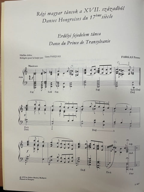 Farkas Ferenc Danses hongroises du 17e siècle pour harpe -3000 partitions, livres et vinyles d'occasion en vente sur notre site internet gastonmusicclub.fr Gaston Music Store