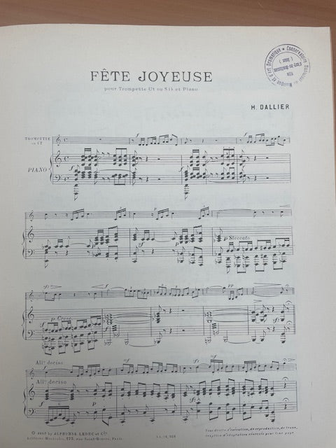 H. Dallier Fête joyeuse pour trompette en ut ou sib et piano-3000 partitions, livres et vinyles d'occasion en vente sur notre site internet gastonmusicclub.fr Gaston Music Store