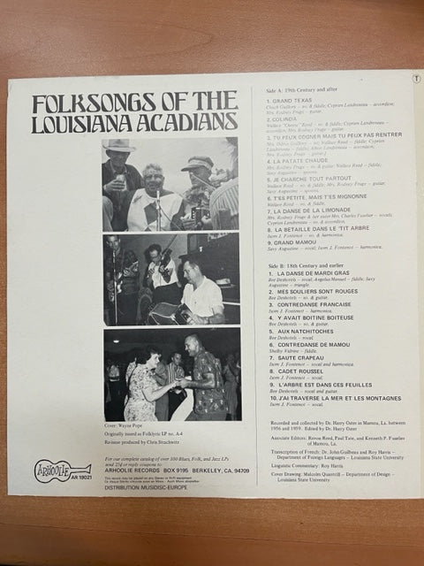 Vinyle Folksongs of the Louisiana Acadians