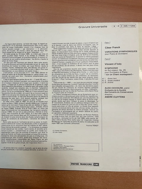 Vinyle C.Franck - V.D'Indy : Variations symphoniques - Symphonie sur un chant montagnard- 3000 partitions, livres et vinyles d'occasion  en vente sur notre site internet gastonmusicclub.fr Gaston Music Store