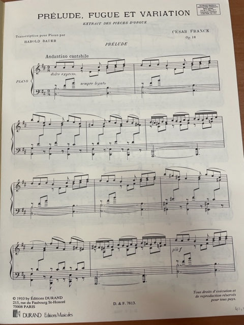 César Franck Prélude, fugue et variation pour piano