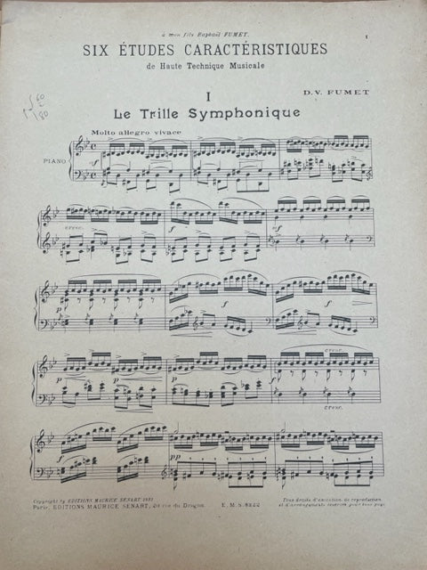 Victor Fumet Six études caractéristiques de Haute Technique Musicale pour piano- 3000 partitions, livres et vinyles d'occasion en vente sur notre site internet gastonmusicclub.fr Gaston Music Store