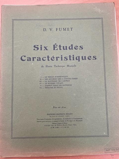 Victor Fumet Six études caractéristiques de Haute Technique Musicale pour piano- 3000 partitions, livres et vinyles d'occasion  en vente sur notre site internet gastonmusicclub.fr Gaston Music Store