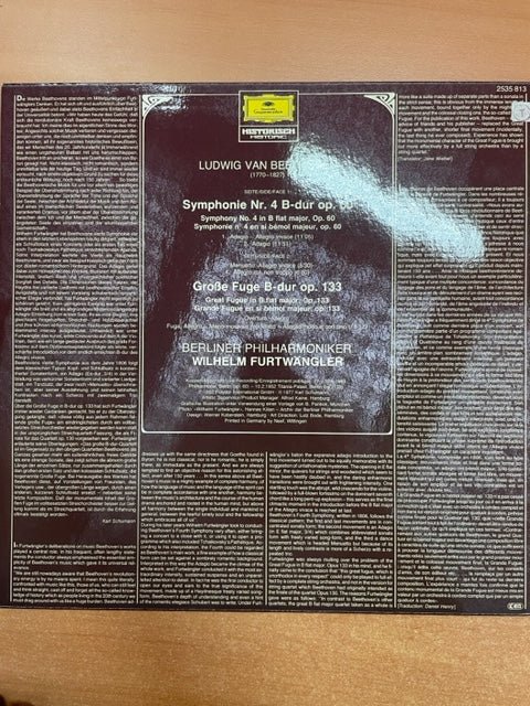 Vinyle Beethoven Symphonie n°4 en si bémol op.60 - Grande Fugue op.133 W.Fürtwängler- 3000 partitions, livres et vinyles d'occasion en vente sur notre site internet gastonmusicclub.fr Gaston Music Store