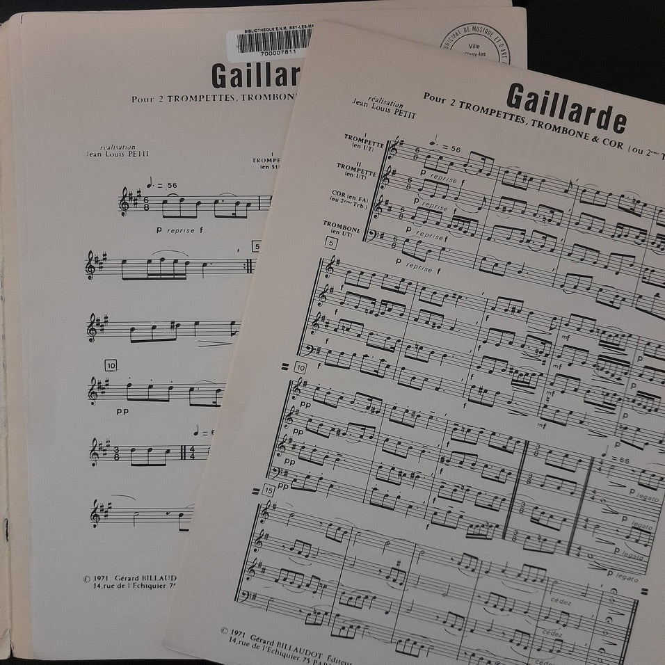 Giovanni Maria Trabaci Gaillarde 2 trompettes, trombone et cor-3000 partitions, livres et vinyles d'occasion en vente sur notre site internet gastonmusicclub.fr Gaston Music Store