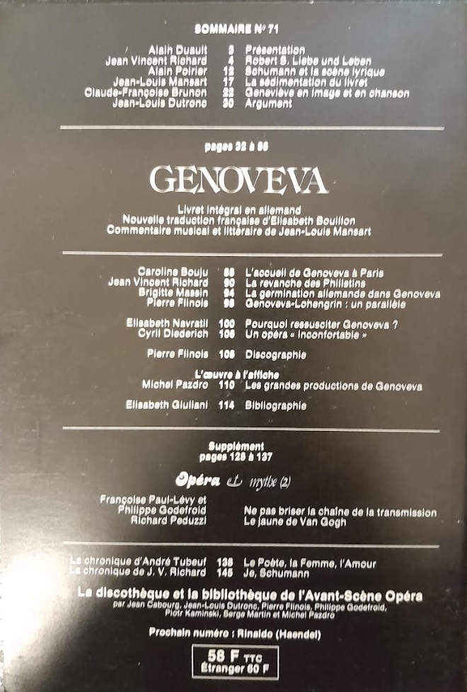 Robert Schumann Genoveva. Revue "Avant-scène" opéra n° 71-3000 partitions, livres et vinyles d'occasion en vente sur notre site internet gastonmusicclub.fr Gaston Music Store
