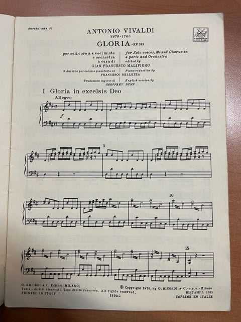 Antonio Vivaldi Gloria RV 589 réduction choeur et piano