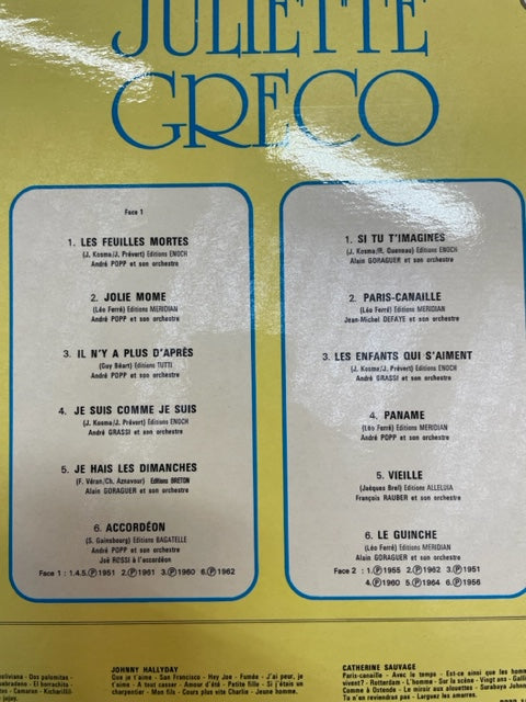 Vinyle Juliette Gréco le disque d'or -3000 partitions, livres et vinyles d'occasion en vente sur notre site internet gastonmusicclub.fr Gaston Music Store