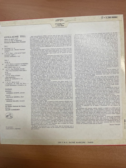 Vinyle Gioacchino Rossini Guillaume Tell, opéra en 4 actes Extraits direction Alain Lombard - 3000 partitions, livres et vinyles d'occasion en vente sur notre site internet gastonmusicclub.fr Gaston Music Store