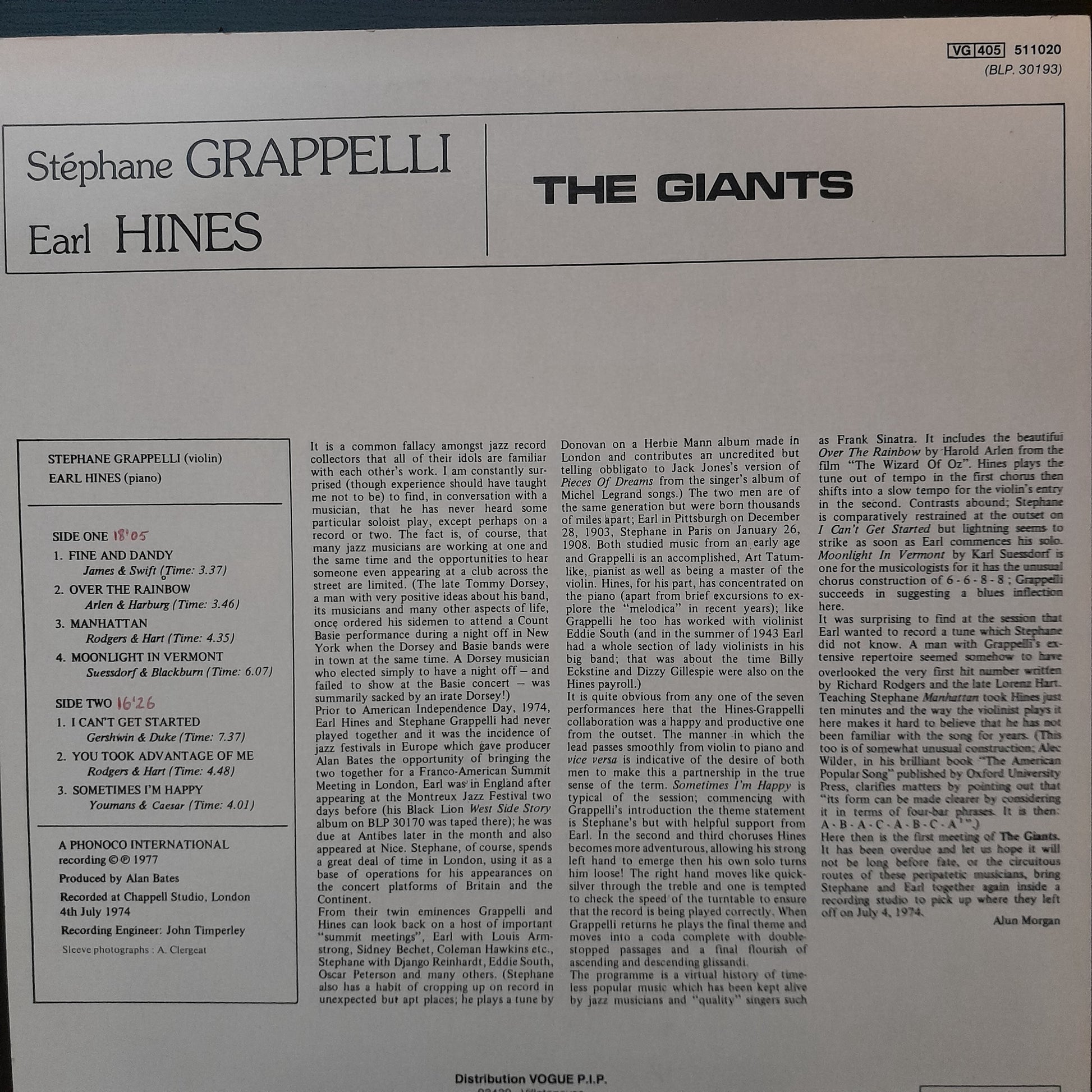 Vinyle Earl Hines et Stéphane Grappelli The giants "-3000 partitions, livres et vinyles d'occasion en vente sur notre site internet gastonmusicclub.fr Gaston Music Store