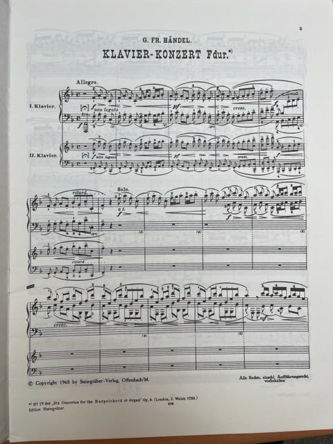 Haendel Klavier Konzert in F dur réduction piano- 3000 partitions, livres et vinyles d'occasion en vente sur notre site internet gastonmusicclub.fr Gaston Music Store