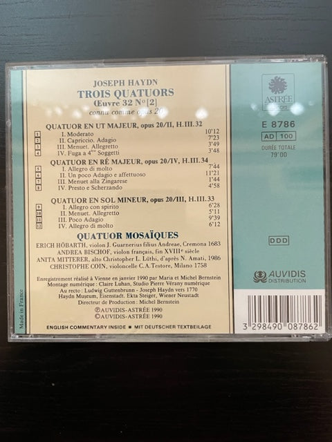 CD Haydn 3 Quatuors sur instruments d'époque Oeuvre 32 n° 2 (op.20) Quatuor Mosaïques