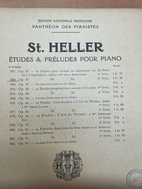 Stéphane Heller Etudes et préludes pour piano opus 47 n°2- 3000 partitions, livres et vinyles d'occasion en vente sur notre site internet gastonmusicclub.fr Gaston Music Store