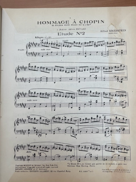 Alfred Gradstein Hommage à Chopin 12 études pour piano volume 1 (n° 2 à 13)- 3000 partitions, livres et vinyles d'occasion en vente sur notre site internet gastonmusicclub.fr Gaston Music Store