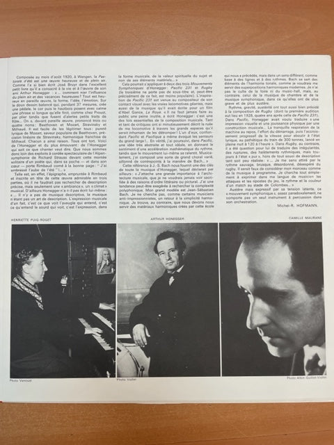 Vinyle Arthur Honegger Pacific 231 - Pastorale d'été - Rugby - Une cantate de Noël
