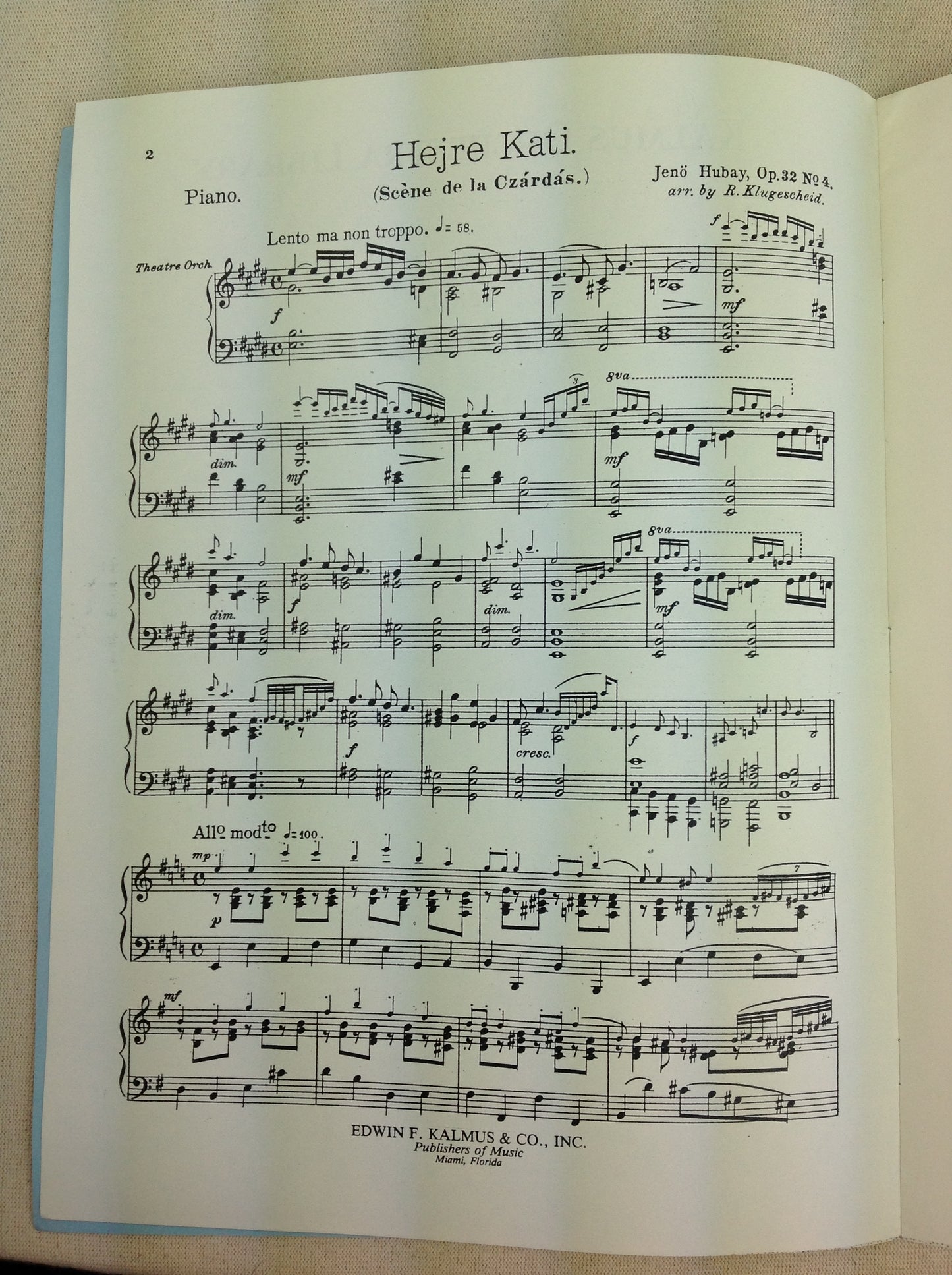 Jeno Hubay Hejre Kati opus 32 n° 4 partition piano- 3000 partitions, livres et vinyles d'occasion en vente sur notre site internet gastonmusicclub.fr Gaston Music Store