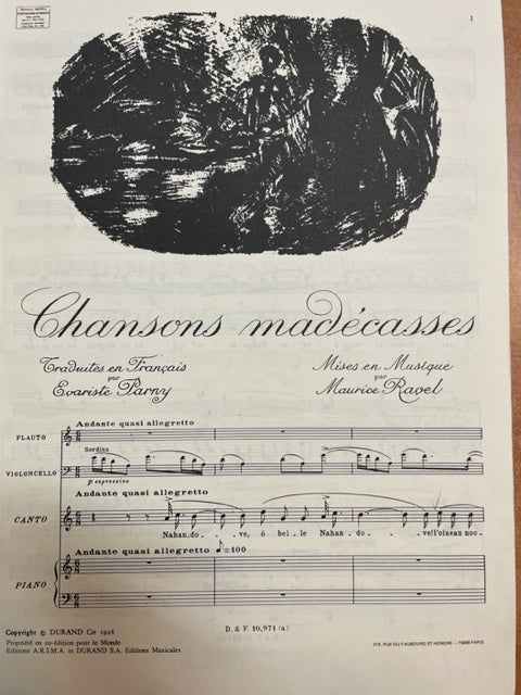 Maurice Ravel Chansons madécasses pour chant, flûte, violoncelles et piano