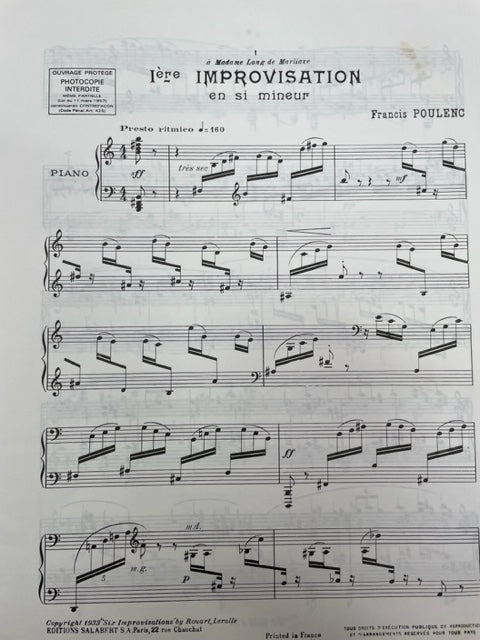 Francis Poulenc Improvisations pour le piano 1er recueil-3000 partitions, livres et vinyles d'occasion en vente sur notre site internet gastonmusicclub.fr Gaston Music Store
