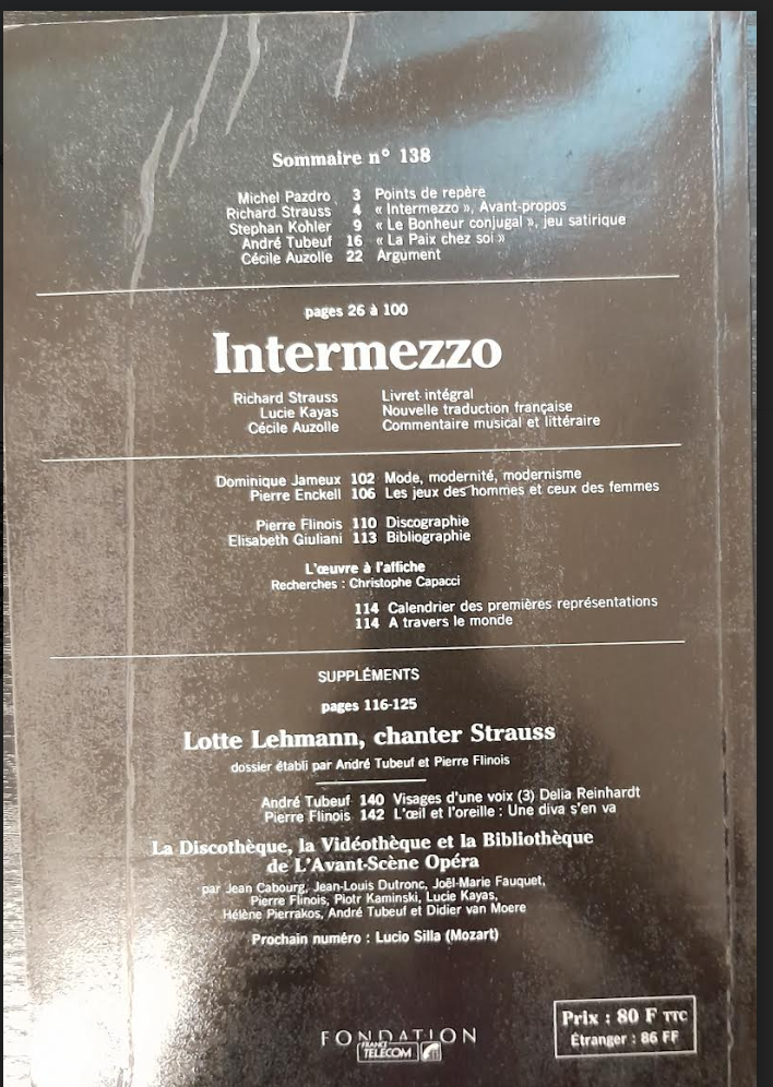 Richard Strauss Intermezzo. Revue "Avant-scène" opéra n°138-3000 partitions, livres et vinyles d'occasion en vente sur notre site internet gastonmusicclub.fr Gaston Music Store