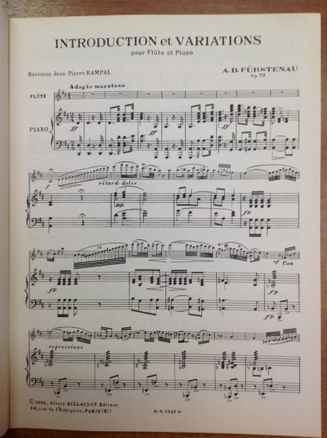 Anton Bernhard Fürstenau Introduction et Variations opus 72 partition pour flute et piano