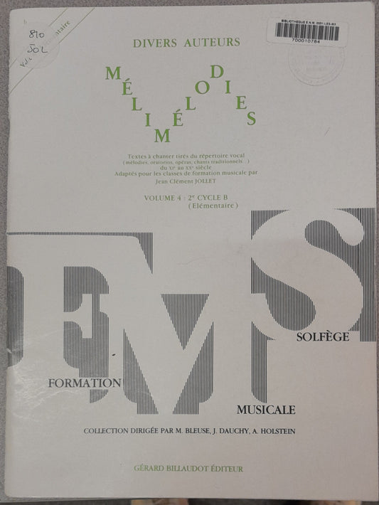 Jean-Clément Jollet Mélimélodies volume 4, 2e cycle B (élémentaire): textes à chanter