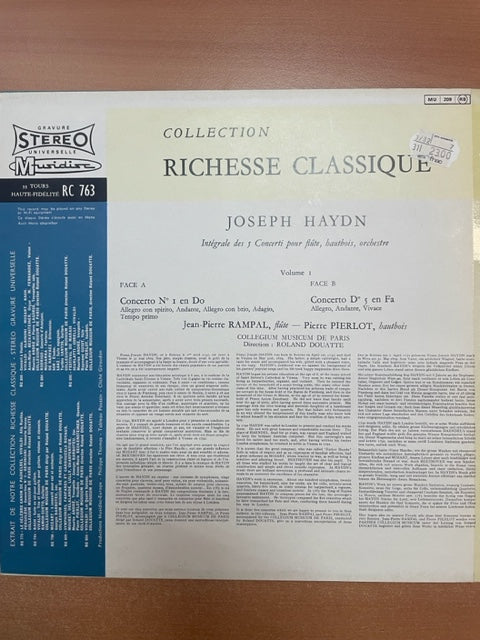 Vinyle Joseph Haydn Intégrale des 5 concerti pour flûte, hautbois et orchestre volume 1