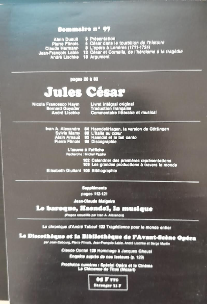 Haendel Jules César. Revue "Avant-scène" opéra n°97-3000 partitions, livres et vinyles d'occasion en vente sur notre site internet gastonmusicclub.fr Gaston Music Store