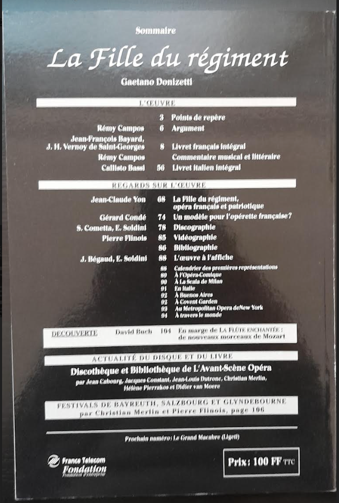 Revue "Avant-Scène" Opéra n° 179: La fille du régiment Donizetti- 3000 partitions, livres et vinyles d'occasion en vente sur notre site internet gastonmusicclub.fr Gaston Music Store