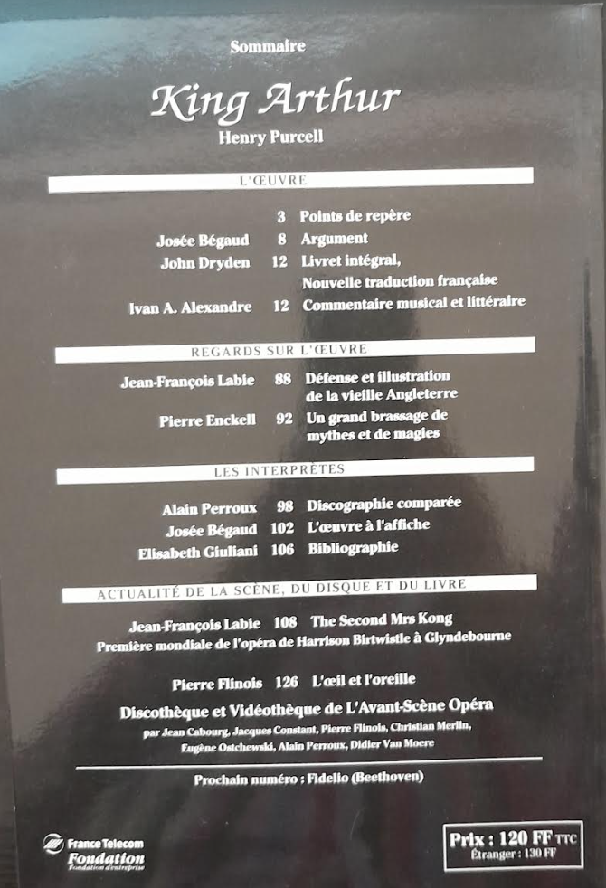 Purcell King Arthur. Revue "Avant-scène" opéra n° 163-3000 partitions, livres et vinyles d'occasion en vente sur notre site internet gastonmusicclub.fr Gaston Music Store